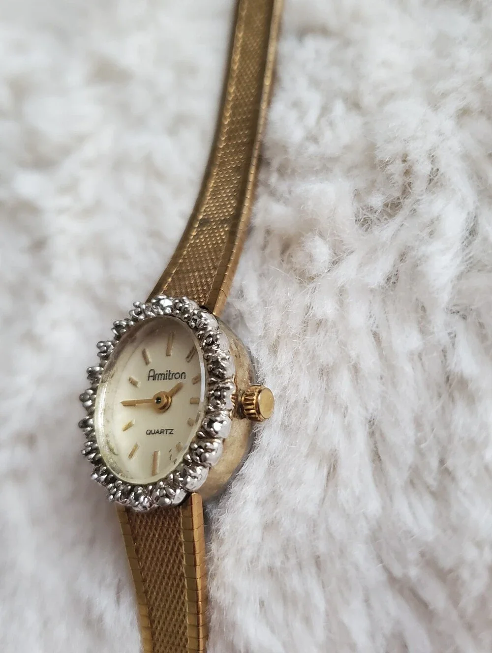 Armitron Quartz Women's Oval Analog Dress Watch Gold-Tone Bracelet Rhinestone